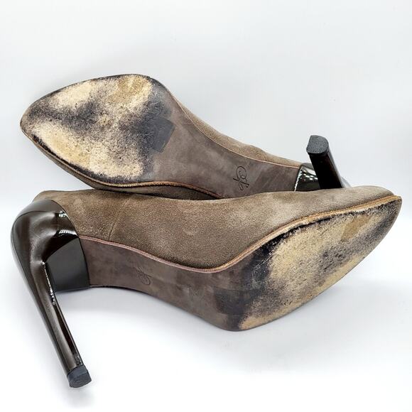 Vintage Proenza Schouler Brown Suede Patent Leather Cut-out Heels Women's Sz 8.5 - Picture 6 of 11